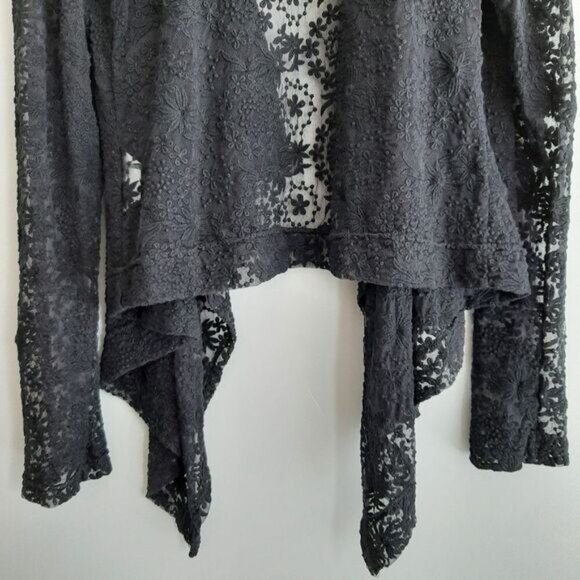 HARD TAIL Lace & Mesh Sheer Floral Embroidery Waterfall Open Front Cardigan Sz S - Picture 10 of 15